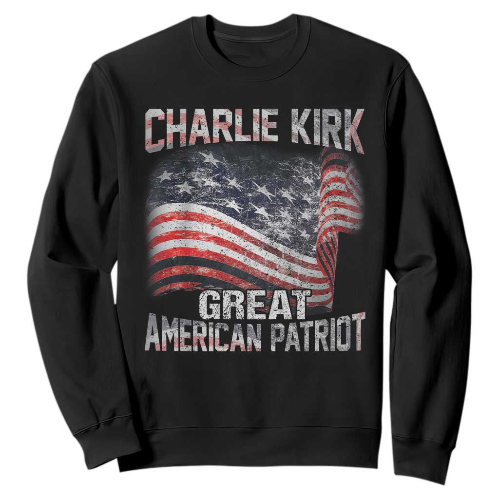 Charlie Kirk Sweatshirt Great American Patriot American Flag TS11 Black Print Your Wear