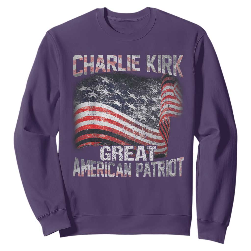 Charlie Kirk Sweatshirt Great American Patriot American Flag TS11 Purple Print Your Wear