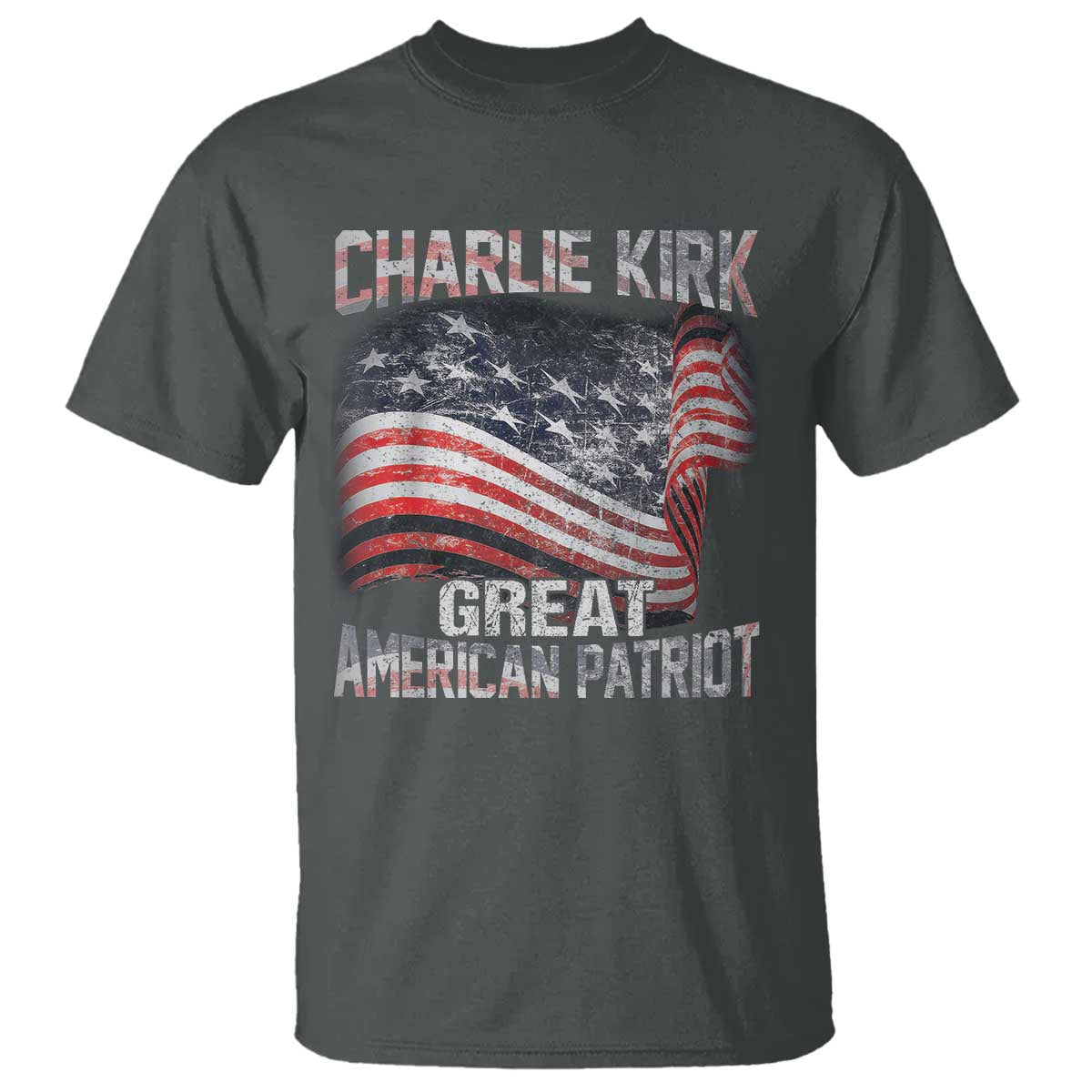 Charlie Kirk T Shirt Great American Patriot American Flag TS11 Dark Heather Print Your Wear