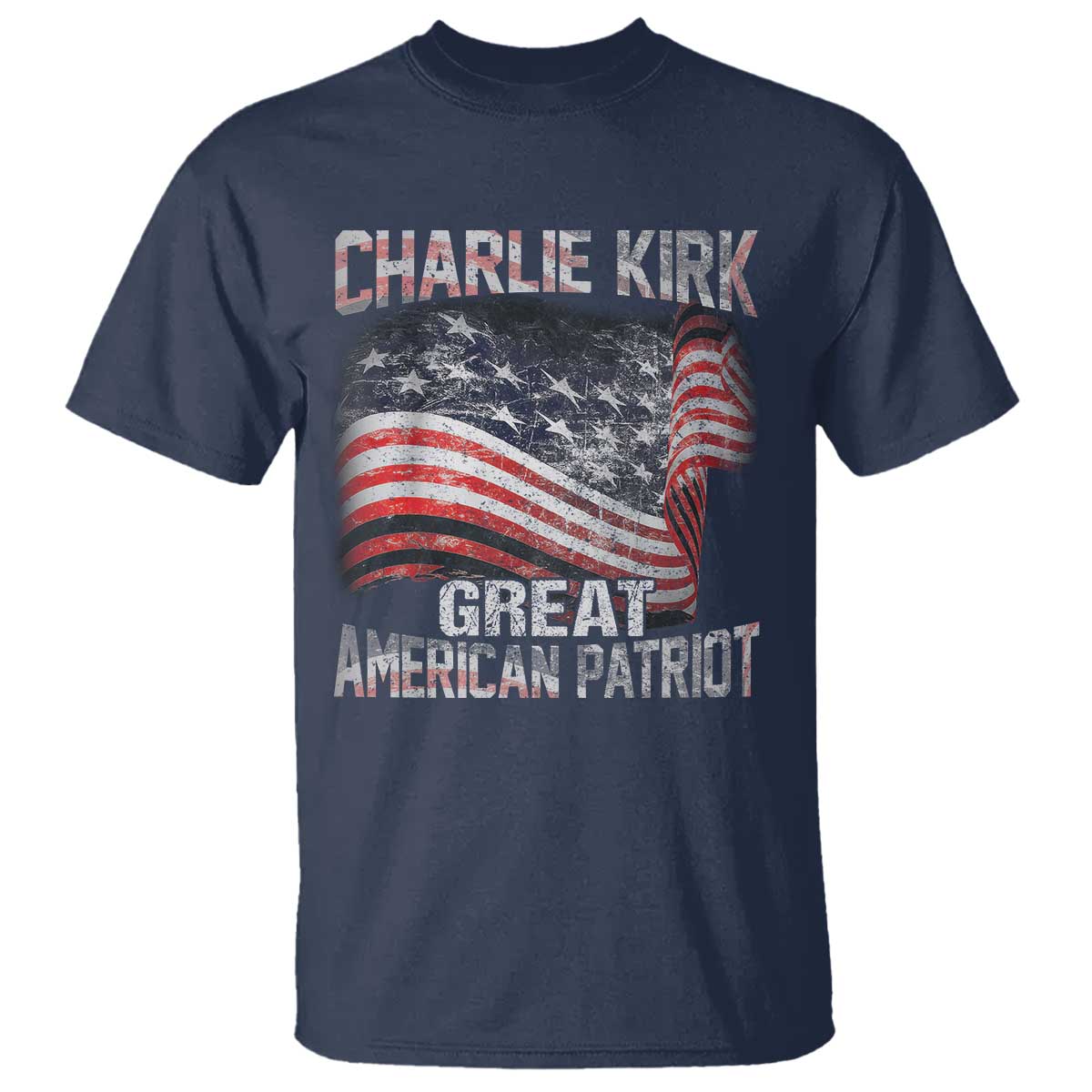 Charlie Kirk T Shirt Great American Patriot American Flag TS11 Navy Print Your Wear