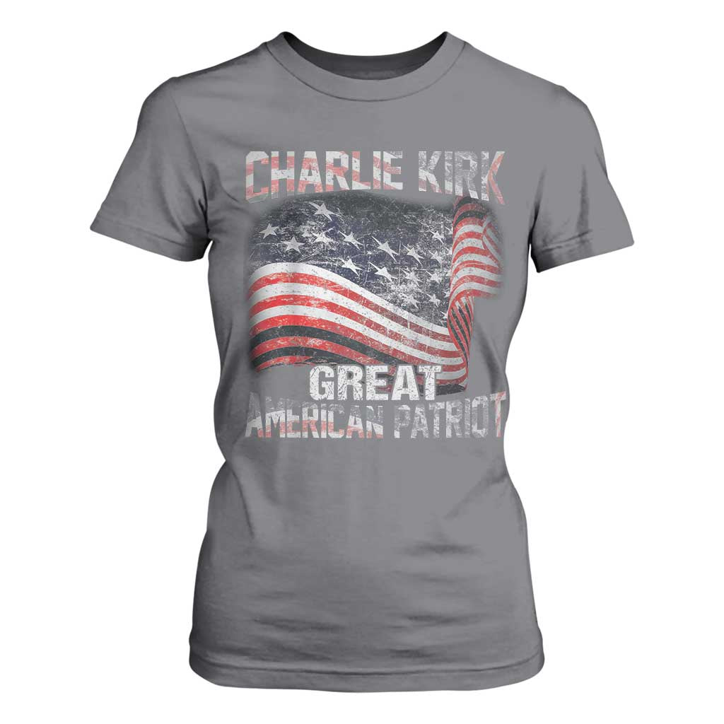Charlie Kirk T Shirt For Women Great American Patriot American Flag TS11 Charcoal Print Your Wear