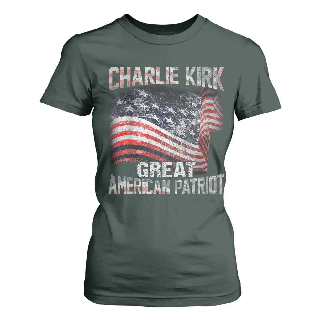 Charlie Kirk T Shirt For Women Great American Patriot American Flag TS11 Dark Forest Green Print Your Wear