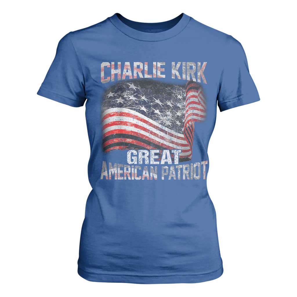 Charlie Kirk T Shirt For Women Great American Patriot American Flag TS11 Royal Blue Print Your Wear