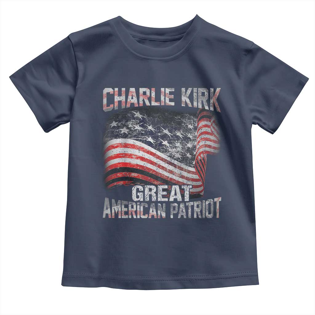 Charlie Kirk Toddler T Shirt Great American Patriot American Flag TS11 Navy Print Your Wear