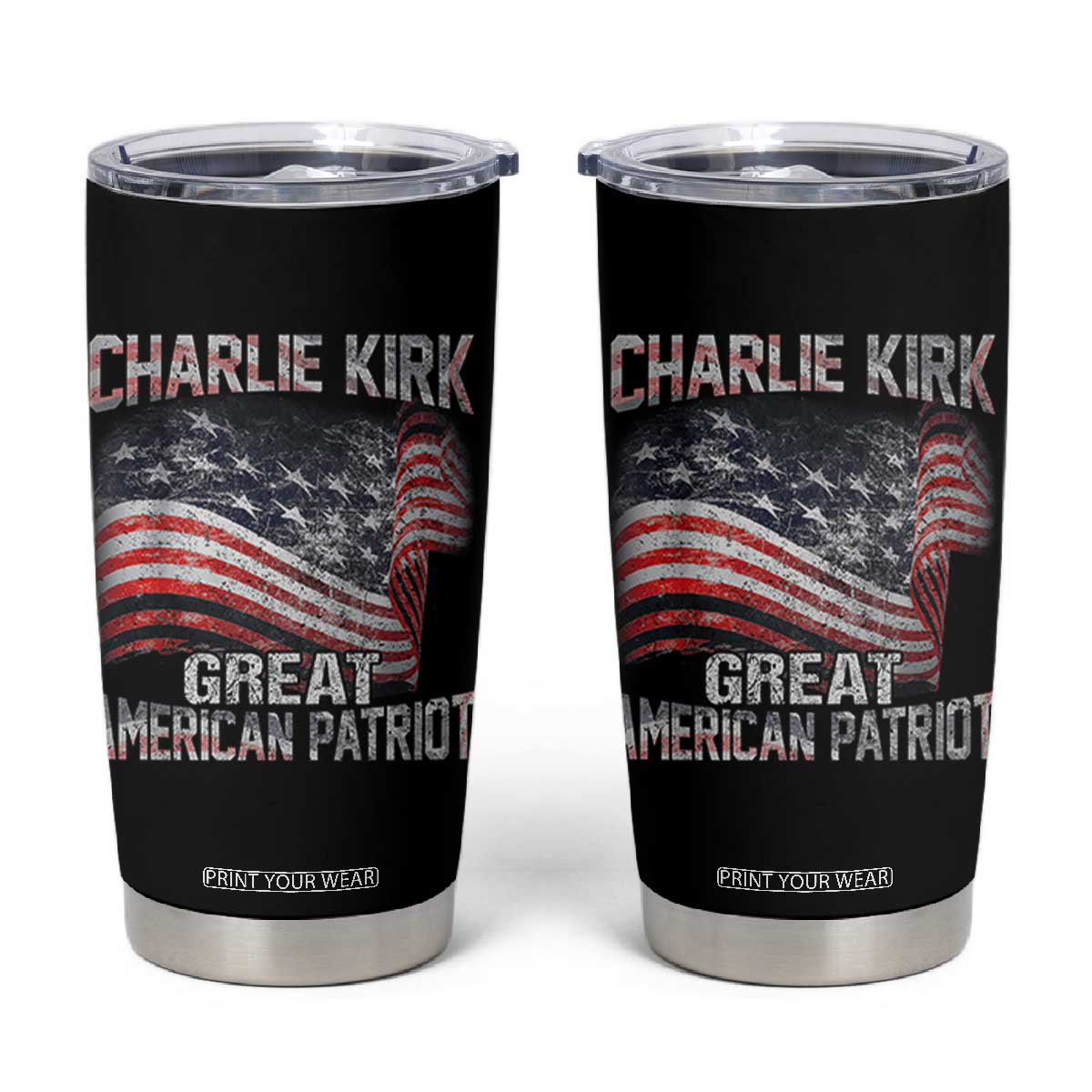 Charlie Kirk Tumbler Cup Great American Patriot American Flag TS11 Black Print Your Wear