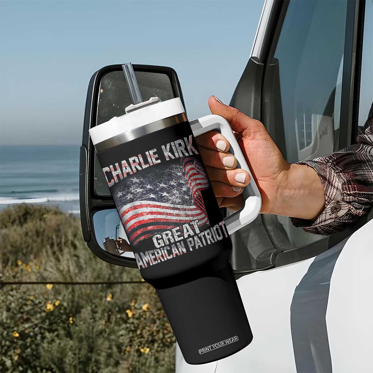 Charlie Kirk Tumbler With Handle Great American Patriot American Flag TS11 Print Your Wear