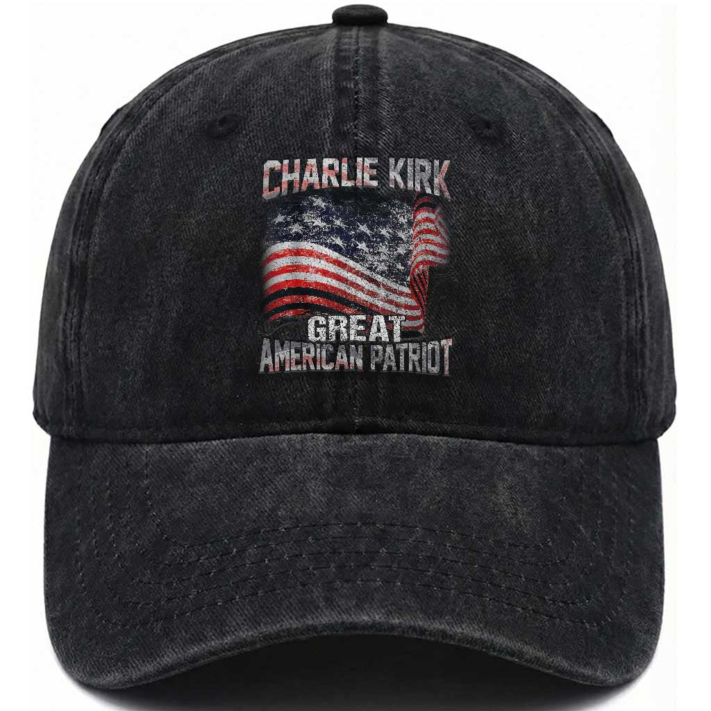 Charlie Kirk Washed Cotton Baseball Cap Great American Patriot American Flag TS11 Print Your Wear