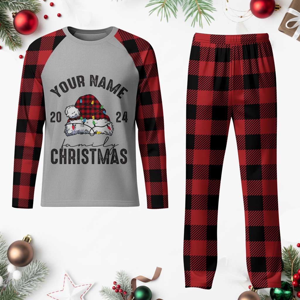 Personalized Christmas Family Plaid Pajama Set Custom Name Family Christmas 2024 Santa Hat TS11 Buffalo Plaid Print Your Wear