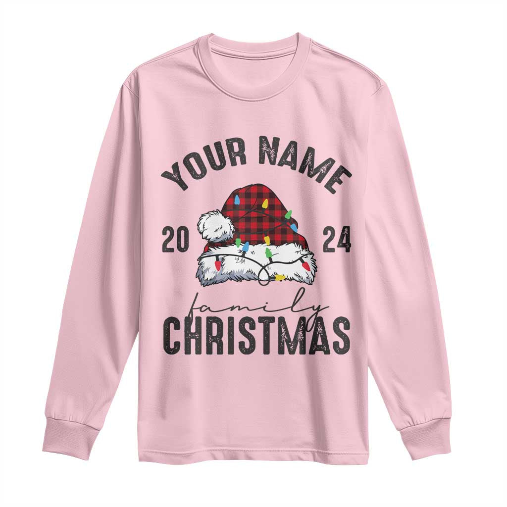 Personalized Christmas Family Long Sleeve Shirt Custom Name Family Christmas 2024 Santa Hat TS11 Light Pink Print Your Wear