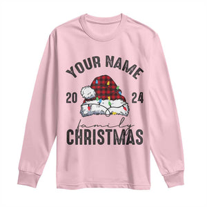 Personalized Christmas Family Long Sleeve Shirt Custom Name Family Christmas 2024 Santa Hat TS11 Light Pink Print Your Wear