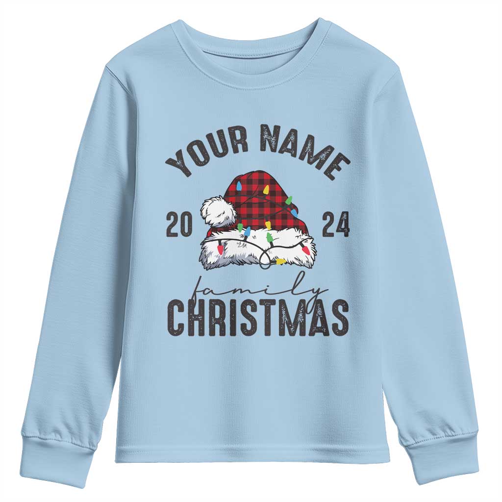 Personalized Christmas Family Youth Sweatshirt Custom Name Family Christmas 2024 Santa Hat TS11 Light Blue Print Your Wear