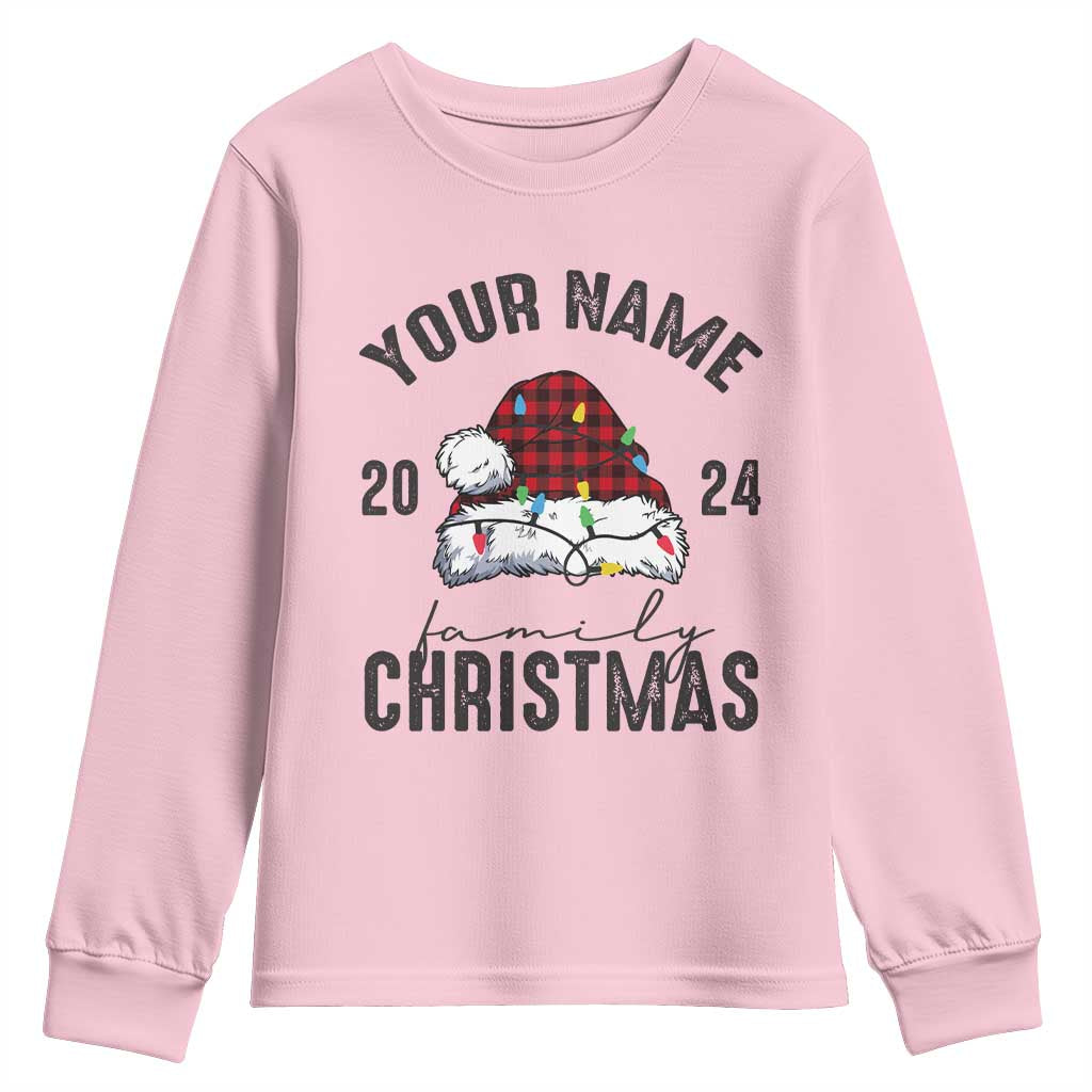 Personalized Christmas Family Youth Sweatshirt Custom Name Family Christmas 2024 Santa Hat TS11 Light Pink Print Your Wear