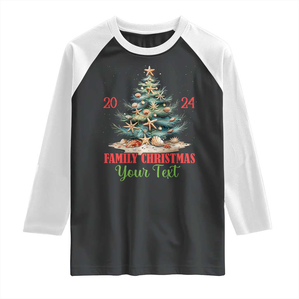 Personalized Christmas Family In Hawaii Raglan Shirt Custom Name Family Christmas 2024 Sea Christmas Tree TS11 Black White Print Your Wear