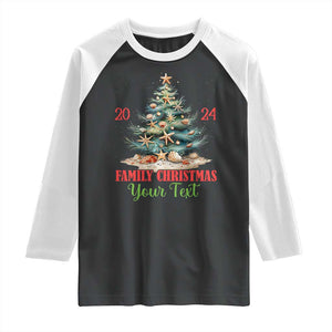 Personalized Christmas Family In Hawaii Raglan Shirt Custom Name Family Christmas 2024 Sea Christmas Tree TS11 Black White Print Your Wear