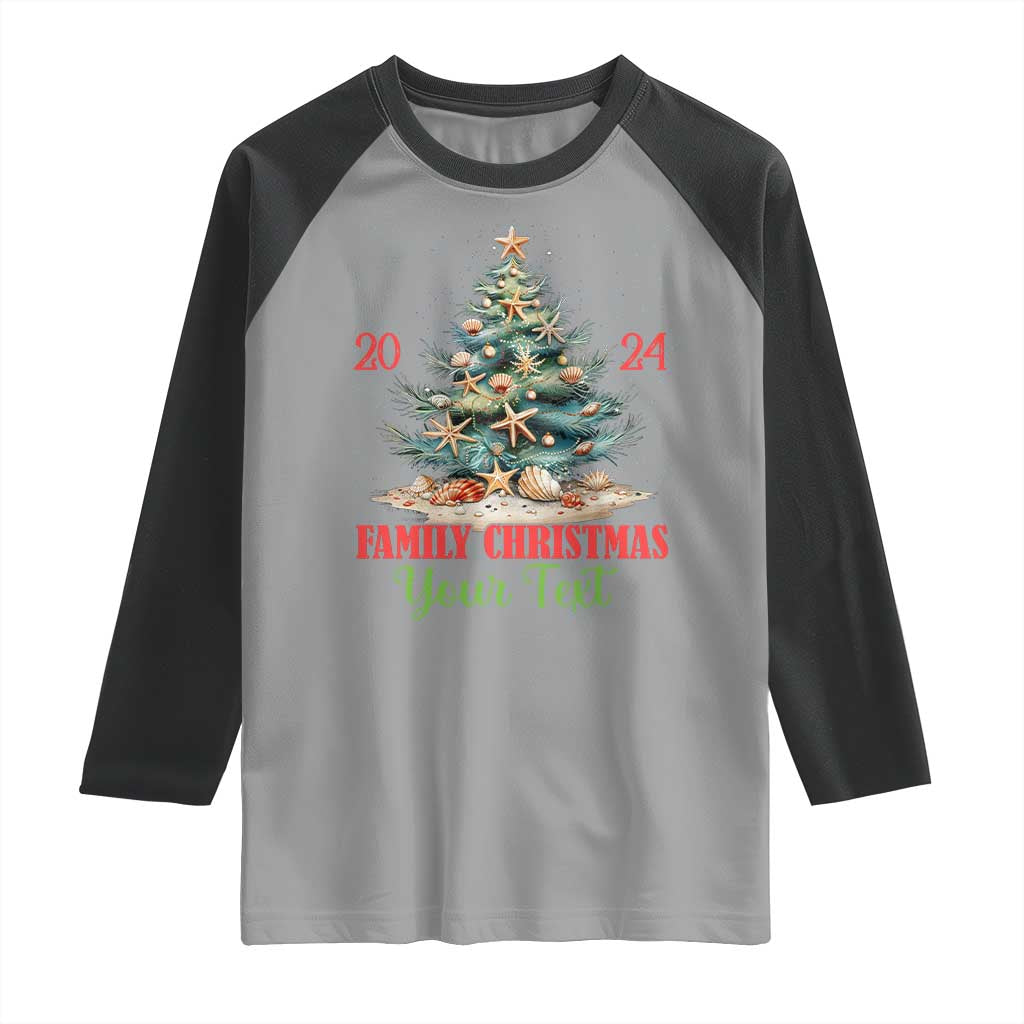 Personalized Christmas Family In Hawaii Raglan Shirt Custom Name Family Christmas 2024 Sea Christmas Tree TS11 Sport Gray Black Print Your Wear