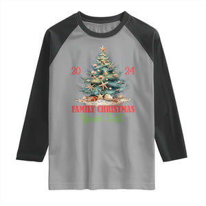 Personalized Christmas Family In Hawaii Raglan Shirt Custom Name Family Christmas 2024 Sea Christmas Tree TS11 Sport Gray Black Print Your Wear
