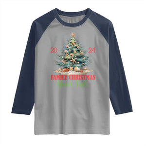 Personalized Christmas Family In Hawaii Raglan Shirt Custom Name Family Christmas 2024 Sea Christmas Tree TS11 Sport Gray Navy Print Your Wear