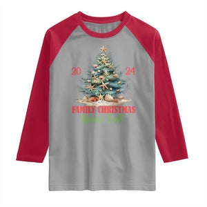 Personalized Christmas Family In Hawaii Raglan Shirt Custom Name Family Christmas 2024 Sea Christmas Tree TS11 Sport Gray Red Print Your Wear