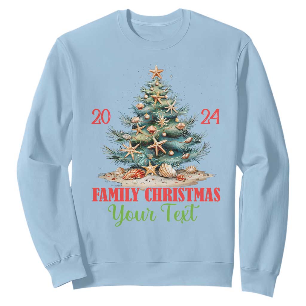 Personalized Christmas Family In Hawaii Sweatshirt Custom Name Family Christmas 2024 Sea Christmas Tree TS11 Light Blue Print Your Wear