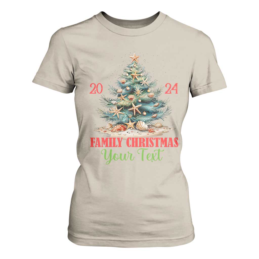 Personalized Christmas Family In Hawaii T Shirt For Women Custom Name Family Christmas 2024 Sea Christmas Tree TS11 Sand Print Your Wear