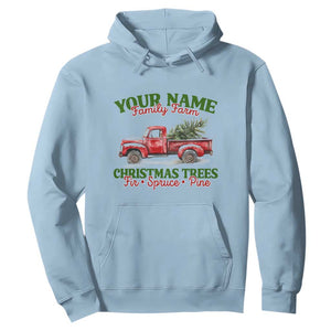 Personalized Christmas Family Hoodie Custom Name Family Farm Christmas Trees Vintage Truck TS11 Light Blue Print Your Wear