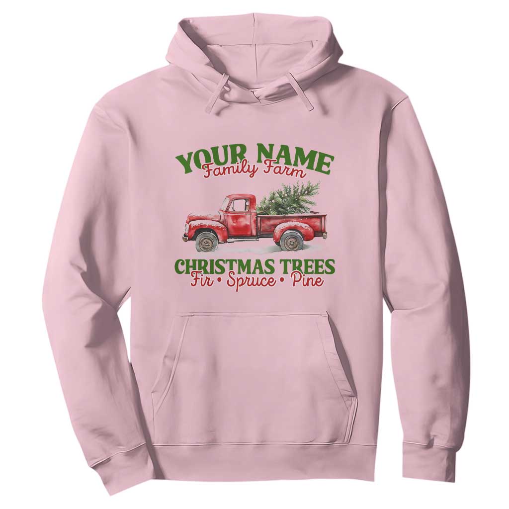Personalized Christmas Family Hoodie Custom Name Family Farm Christmas Trees Vintage Truck TS11 Light Pink Print Your Wear