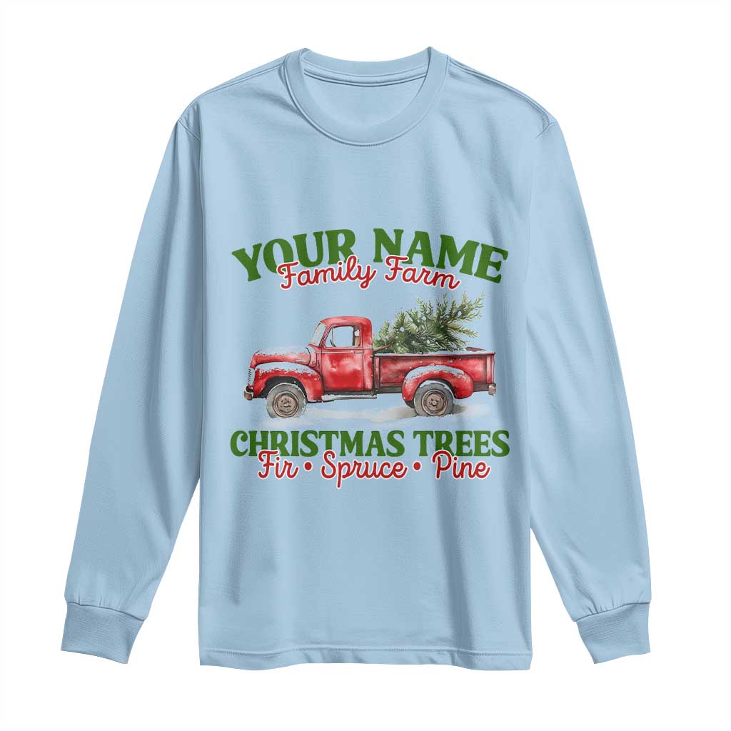Personalized Christmas Family Long Sleeve Shirt Custom Name Family Farm Christmas Trees Vintage Truck TS11 Light Blue Print Your Wear