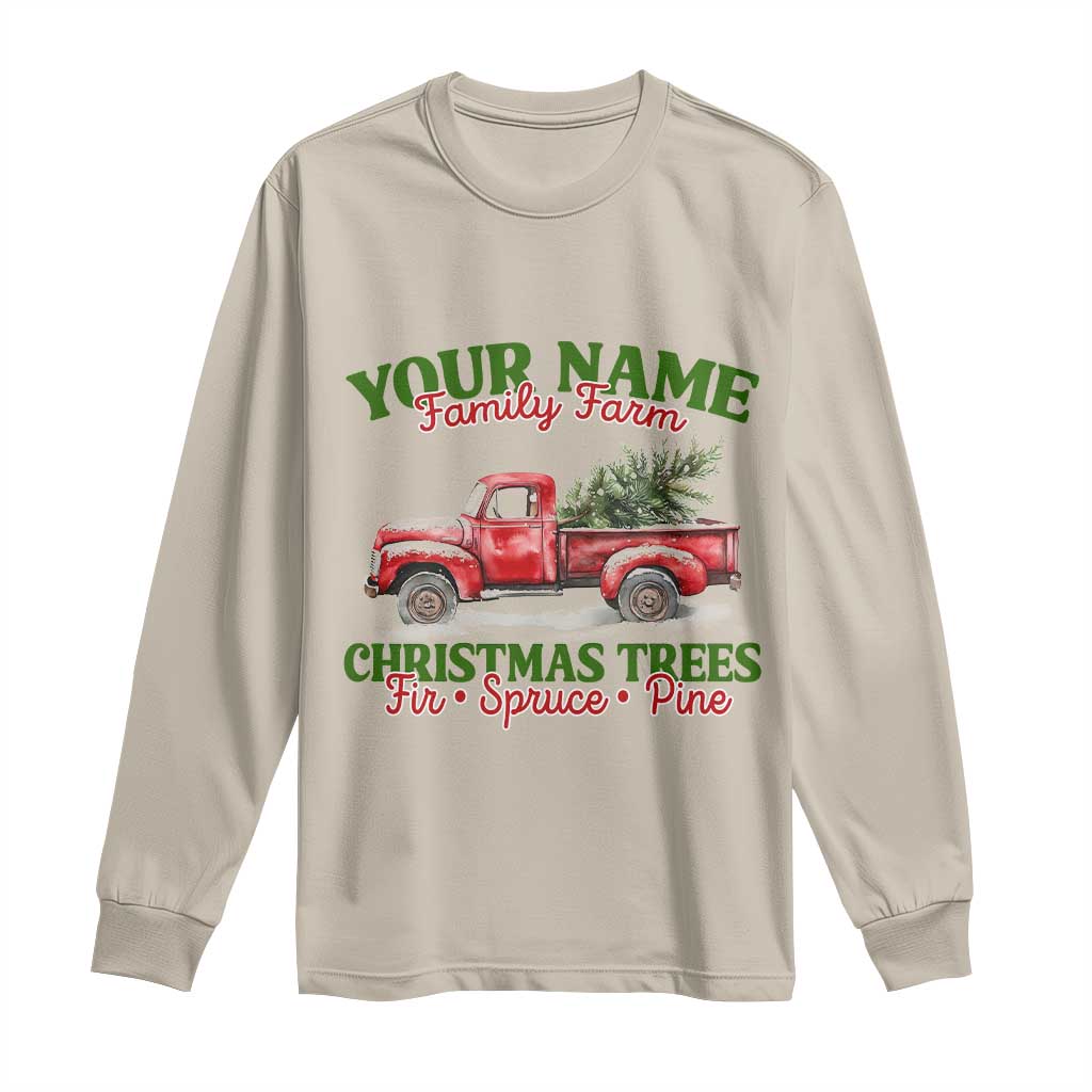 Personalized Christmas Family Long Sleeve Shirt Custom Name Family Farm Christmas Trees Vintage Truck TS11 Sand Print Your Wear