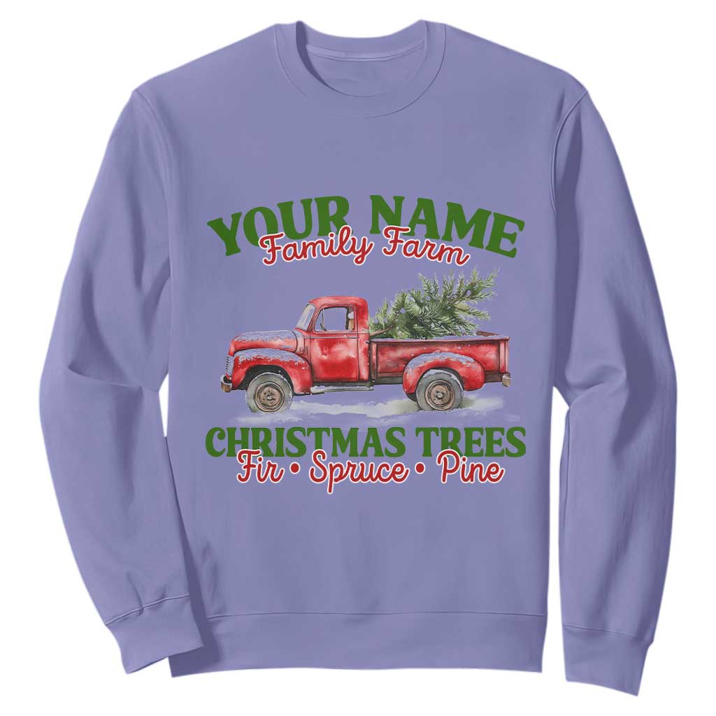 Personalized Christmas Family Sweatshirt Custom Name Family Farm Christmas Trees Vintage Truck TS11 Violet Print Your Wear