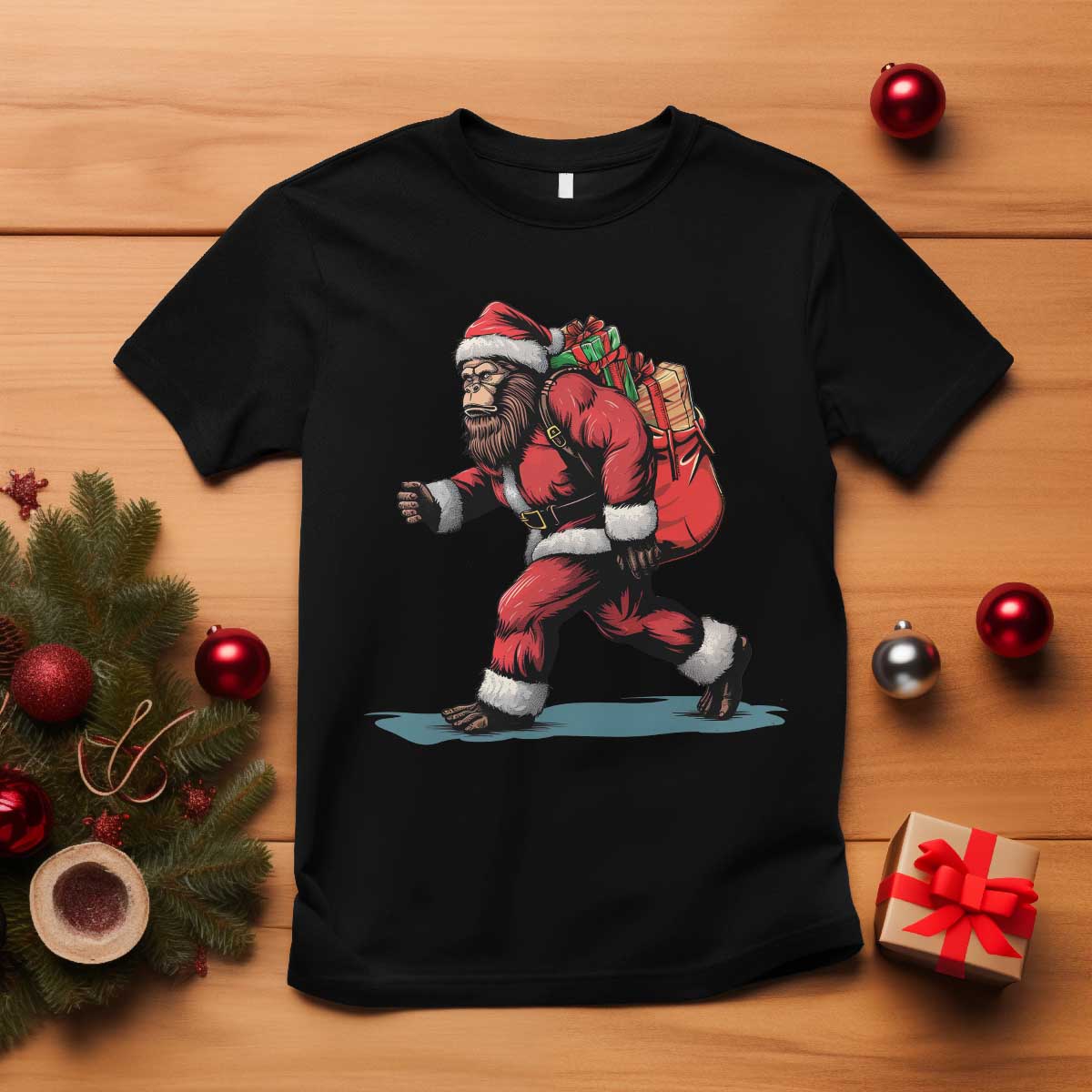 Funny Christmas Santa Bigfoot T Shirt Xmas Sasquatch TS11 Black Print Your Wear