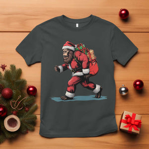Funny Christmas Santa Bigfoot T Shirt Xmas Sasquatch TS11 Dark Heather Print Your Wear