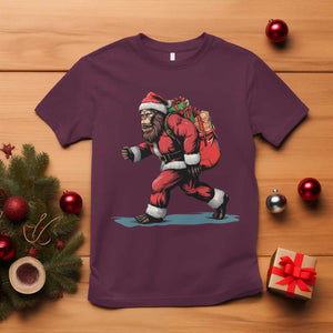 Funny Christmas Santa Bigfoot T Shirt Xmas Sasquatch TS11 Maroon Print Your Wear