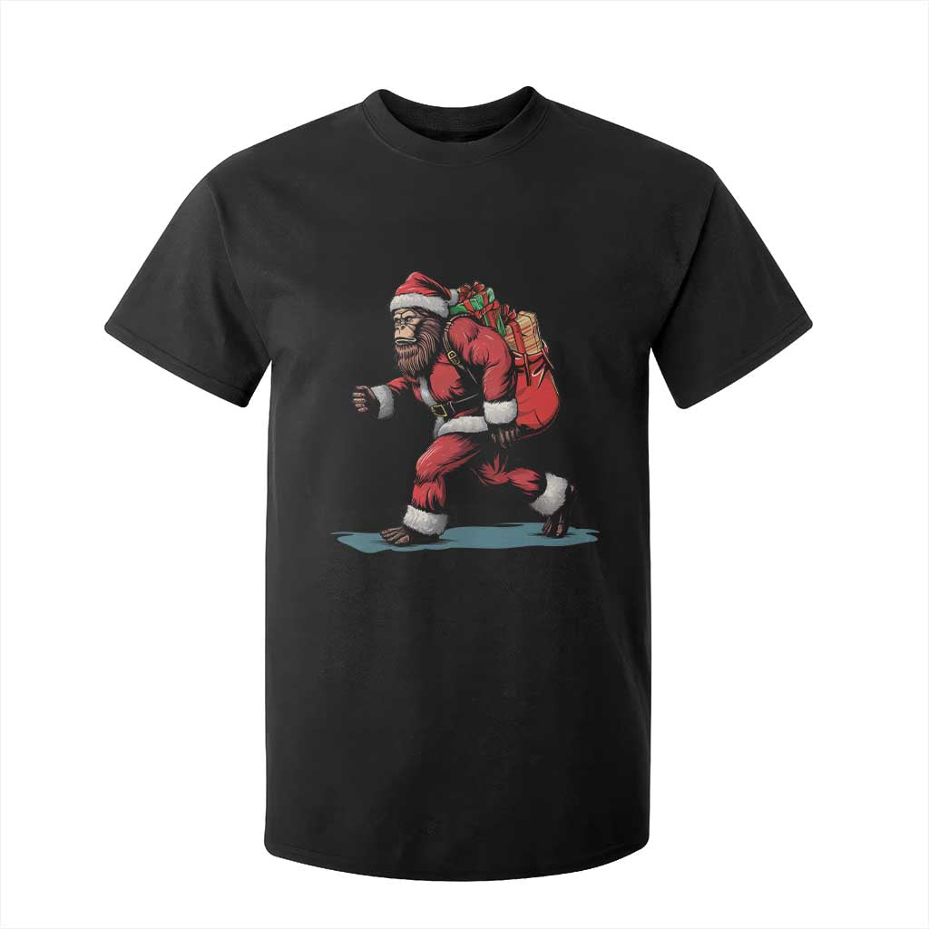 Funny Christmas Santa Bigfoot T Shirt For Kid Xmas Sasquatch TS11 Black Print Your Wear