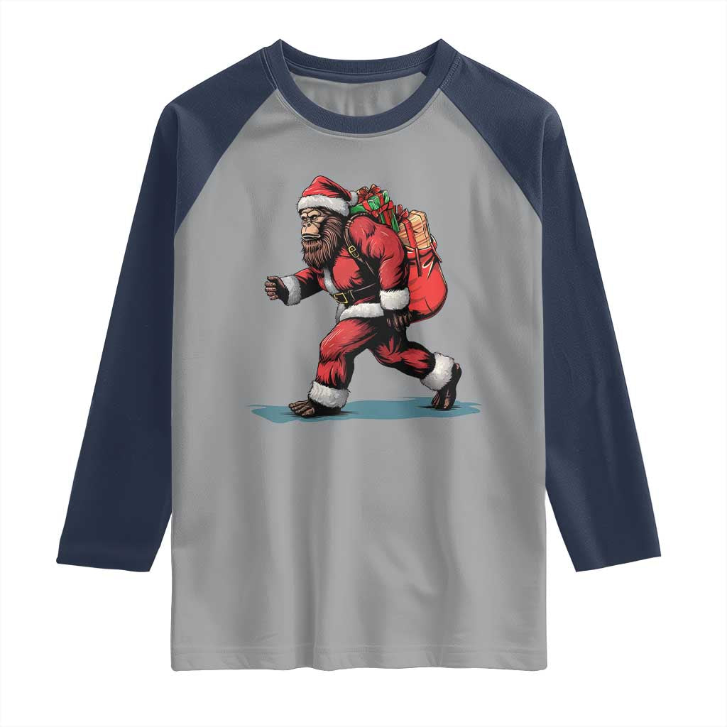 Funny Christmas Santa Bigfoot Raglan Shirt Xmas Sasquatch TS11 Sport Gray Navy Print Your Wear