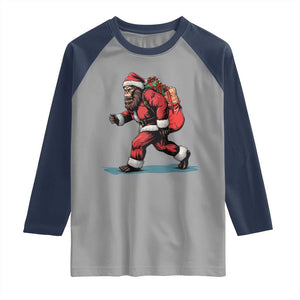 Funny Christmas Santa Bigfoot Raglan Shirt Xmas Sasquatch TS11 Sport Gray Navy Print Your Wear