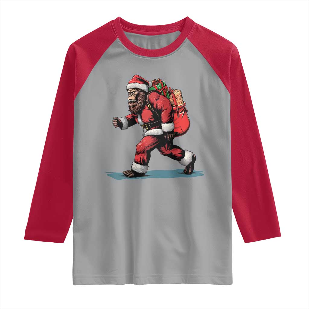 Funny Christmas Santa Bigfoot Raglan Shirt Xmas Sasquatch TS11 Sport Gray Red Print Your Wear