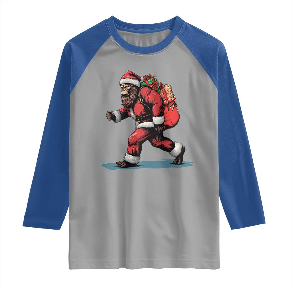Funny Christmas Santa Bigfoot Raglan Shirt Xmas Sasquatch TS11 Sport Gray Royal Print Your Wear