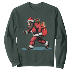Funny Christmas Santa Bigfoot Sweatshirt Xmas Sasquatch TS11 Dark Forest Green Print Your Wear