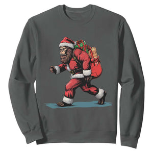 Funny Christmas Santa Bigfoot Sweatshirt Xmas Sasquatch TS11 Dark Heather Print Your Wear
