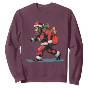 Funny Christmas Santa Bigfoot Sweatshirt Xmas Sasquatch TS11 Maroon Print Your Wear