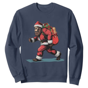Funny Christmas Santa Bigfoot Sweatshirt Xmas Sasquatch TS11 Navy Print Your Wear