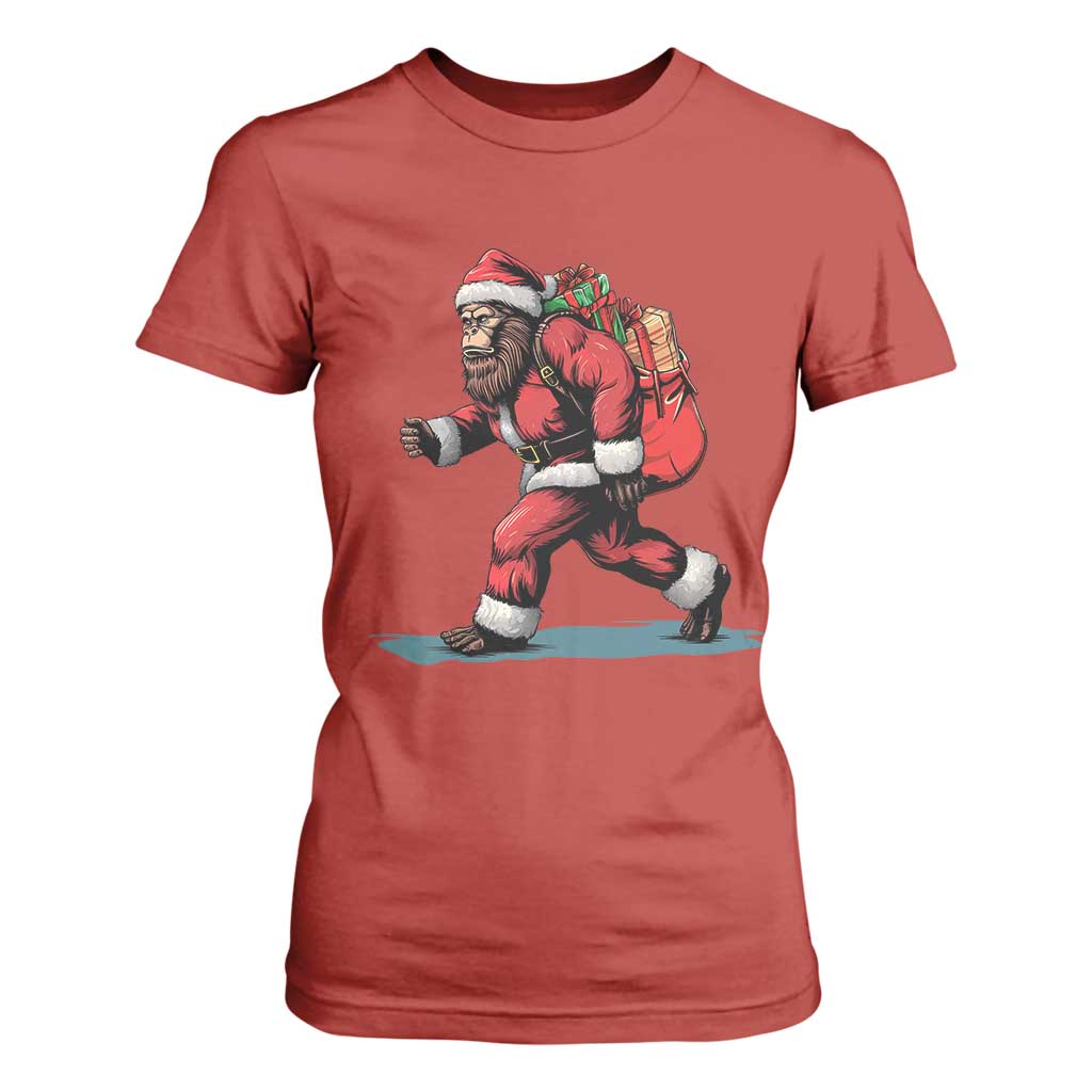 Funny Christmas Santa Bigfoot T Shirt For Women Xmas Sasquatch TS11 Red Print Your Wear