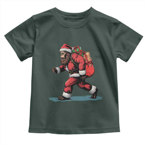 Funny Christmas Santa Bigfoot Toddler T Shirt Xmas Sasquatch TS11 Dark Forest Green Print Your Wear