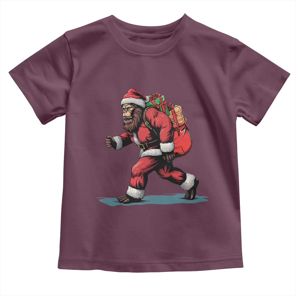 Funny Christmas Santa Bigfoot Toddler T Shirt Xmas Sasquatch TS11 Maroon Print Your Wear