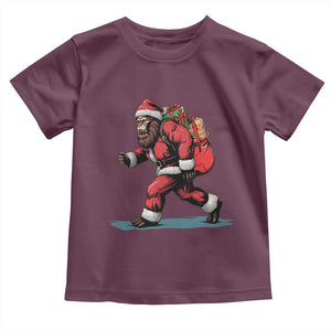 Funny Christmas Santa Bigfoot Toddler T Shirt Xmas Sasquatch TS11 Maroon Print Your Wear