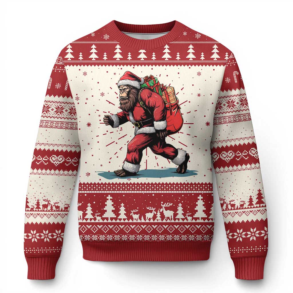 Funny Xmas Santa Bigfoot Ugly Christmas Sweater Xmas Sasquatch TS11 Red Print Your Wear