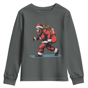 Funny Christmas Santa Bigfoot Youth Sweatshirt Xmas Sasquatch TS11 Dark Heather Print Your Wear
