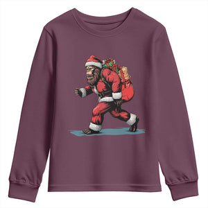Funny Christmas Santa Bigfoot Youth Sweatshirt Xmas Sasquatch TS11 Maroon Print Your Wear