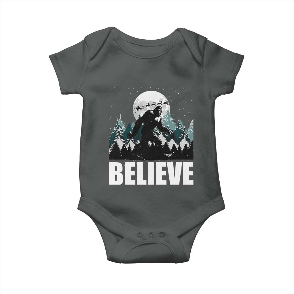 Funny Christmas Bigfoot Baby Onesie Believe Santa Sasquatch Snow TS11 Dark Heather Print Your Wear