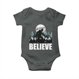 Funny Christmas Bigfoot Baby Onesie Believe Santa Sasquatch Snow TS11 Dark Heather Print Your Wear